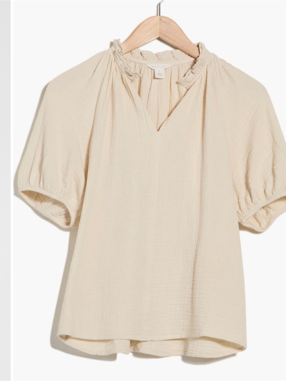NWT Caslon Split Neck Puff Sleeve Cotton Gauze Top L Beige Rainy Large